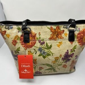 Patricia Nash Lindsell Newspaper Floral Print Tote Bag